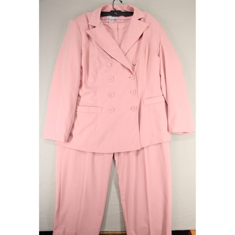 J.G. Hook Pant Suit Womens 16W Pink Double Breasted Blazer Trousers Professional